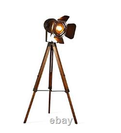 Vintage Design Camera Tripod Floor Lamp, Retro Theater Wooden Industrial Prop