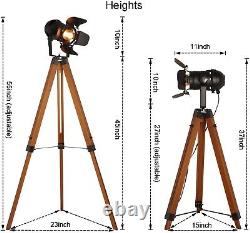 Vintage Design Camera Tripod Floor Lamp, Retro Theater Wooden Industrial Prop