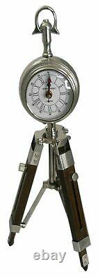 Vintage Designer Clock Roman Numbering Wooden Tripod Table Clock With Stand