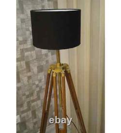 Vintage Designer Floor Lamp Royal Style With Shade Wooden Tripod Stan