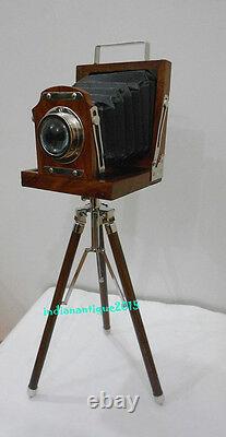 Vintage Designer Wooden Camera with Tripod Retro Look Nautical