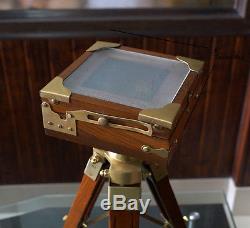 Vintage Designer Wooden folding Camera with Tripod Retro Look Shooting Camera