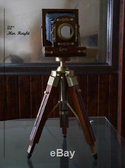 Vintage Designer Wooden folding Camera with Tripod Retro Look Shooting Camera