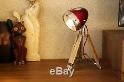 Vintage Desk Lamp From Motorcycle Headlight With Wooden Tripod