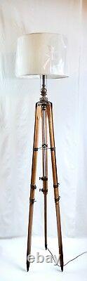 Vintage Dietzgen Wood & Brass Tripod Floor Lamp