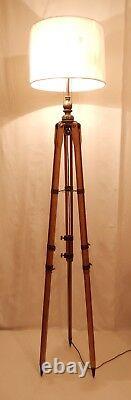 Vintage Dietzgen Wood & Brass Tripod Floor Lamp