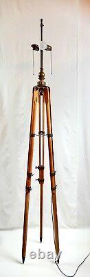 Vintage Dietzgen Wood & Brass Tripod Floor Lamp