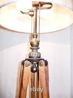 Vintage Dietzgen Wood & Brass Tripod Floor Lamp