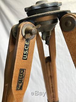 Vintage Dietzgen Wooden Brass Surveying Transit Telescopic Tripod Stand Superb