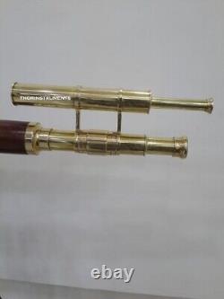 Vintage Double Barrel Telescope 39 With Wooden Tripod Stand Maritime Decor