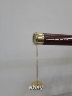 Vintage Double Barrel Telescope 39 With Wooden Tripod Stand Maritime Decor