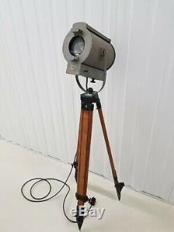 Vintage Dutch Theatre Spotlight Toverli Mounted On Wooden Tripod