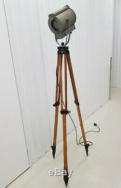 Vintage Dutch Theatre Spotlight Toverli Mounted On Wooden Tripod