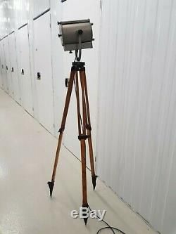 Vintage Dutch Theatre Spotlight Toverli Mounted On Wooden Tripod