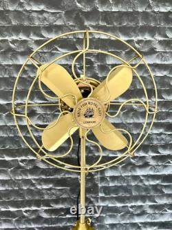 Vintage Fan 14' Electric Tripod Antique Stand Nautical Brass With Wooden Floor