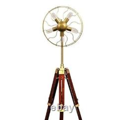 Vintage Fan Light Style Brass Floor Lamp With Wooden Adjustable Tripod Stand