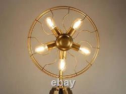 Vintage Fan Light Style Brass Floor Lamp With Wooden Adjustable Tripod Stand