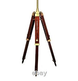 Vintage Fan Light Style Brass Floor Lamp With Wooden Adjustable Tripod Stand