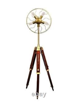 Vintage Fan Light Style Brass Floor Lamp With Wooden Adjustable Tripod Stand