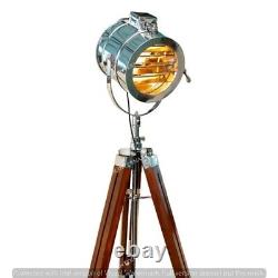 Vintage Floor Lamp Designer Nautical Wooden Tripod, LED Lamp, Spotlight, Sea