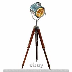 Vintage Floor Lamp Designer Nautical Wooden Tripod, LED Lamp, Spotlight, Sea