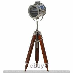 Vintage Floor Lamp Designer Nautical Wooden Tripod, LED Lamp, Spotlight, Sea