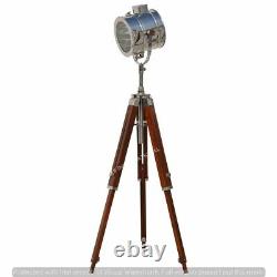 Vintage Floor Lamp Designer Nautical Wooden Tripod, LED Lamp, Spotlight, Sea