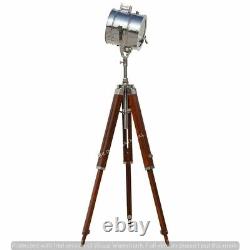 Vintage Floor Lamp Designer Nautical Wooden Tripod, LED Lamp, Spotlight, Sea