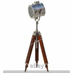 Vintage Floor Lamp Designer Nautical Wooden Tripod, LED Lamp, Spotlight, Sea