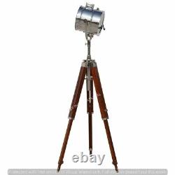 Vintage Floor Lamp Designer Nautical Wooden Tripod, LED Lamp, Spotlight, Sea