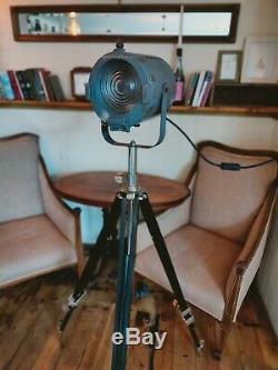 Vintage Floor Lamp Long Theatre Stage Spotlight and Wooden Tripod pat tested