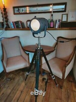 Vintage Floor Lamp Long Theatre Stage Spotlight and Wooden Tripod pat tested