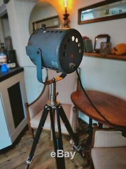 Vintage Floor Lamp Long Theatre Stage Spotlight and Wooden Tripod pat tested