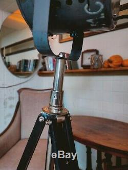 Vintage Floor Lamp Long Theatre Stage Spotlight and Wooden Tripod pat tested