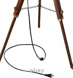 Vintage Floor Lamp Spotlight Standing Wooden Tripod Stand For Living Room