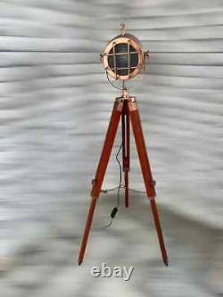 Vintage Floor Lamp Wooden Tripod Stand Nautical Corner Searchlight For Decor