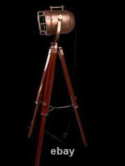 Vintage Floor Lamp Wooden Tripod Stand Nautical Corner Searchlight For Decor