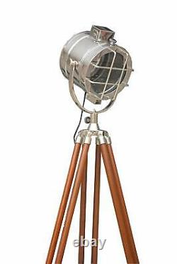 Vintage Floor Lamp Wooden Tripod Standing Lamp Spotlight Nautical Room Lamps