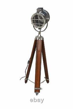 Vintage Floor Lamp Wooden Tripod Standing Lamp Spotlight Nautical Room Lamps