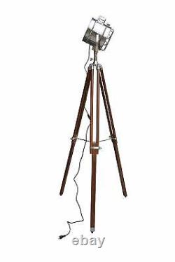 Vintage Floor Lamp Wooden Tripod Standing Lamp Spotlight Nautical Room Lamps