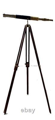 Vintage Floor Standing Brass Leather Telescope Decorative Gift 39 Rustic Vintag