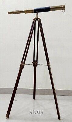Vintage Floor Standing Brass Leather Telescope Decorative Gift 39 Rustic Vintag