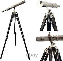 Vintage Floor Standing Brass Telescope Chrome Finish Adjustable Tripod Telescope