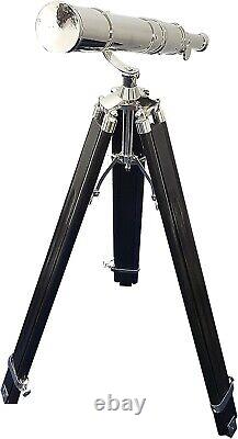 Vintage Floor Standing Brass Telescope Chrome Finish Adjustable Tripod Telescope