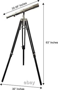 Vintage Floor Standing Brass Telescope Chrome Finish Adjustable Tripod Telescope