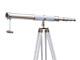 Vintage Floor Standing Chrome With White Leather Telescope Wooden Tripod Stand