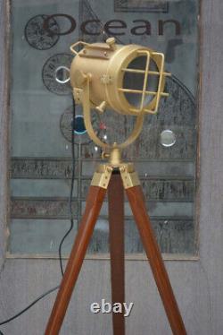Vintage Floor Tripod Lamp Nautical Search Light Antique Wooden Tripod Stand