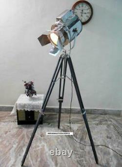 Vintage Floor lamp Black Wooden Searchlight Tripod Stand Floor Spot Light