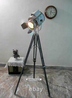 Vintage Floor lamp Black Wooden Searchlight Tripod Stand Floor Spot Light