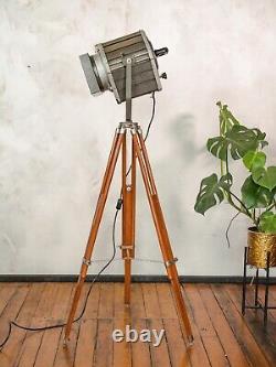 Vintage Floor lamp VEB NARVA Aka Electric 1980s Theatre Spotlight Wooden Tripod